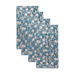 block printed napkin set white blue floral patterned