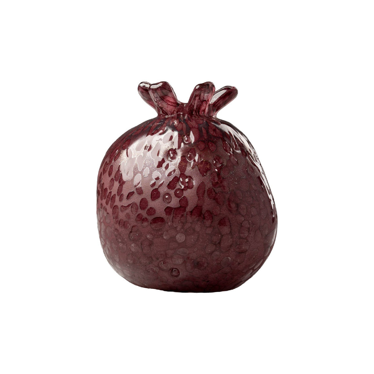 Pomegranate-shaped glass vase in dark burgundy.