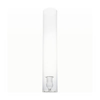 A tall, slender clear glass candle holder with a flared rim and a small pedestal base, shown against a plain white background.