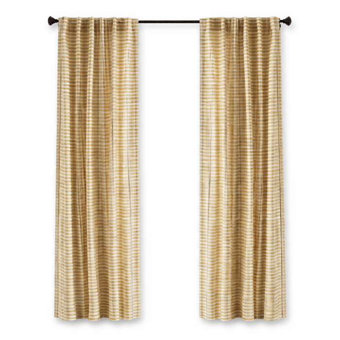 cotton linen striped designer drapes gold on a white background
