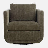 dark green chenille upholstered swivel chair