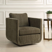 dark green chenille upholstered swivel chair
