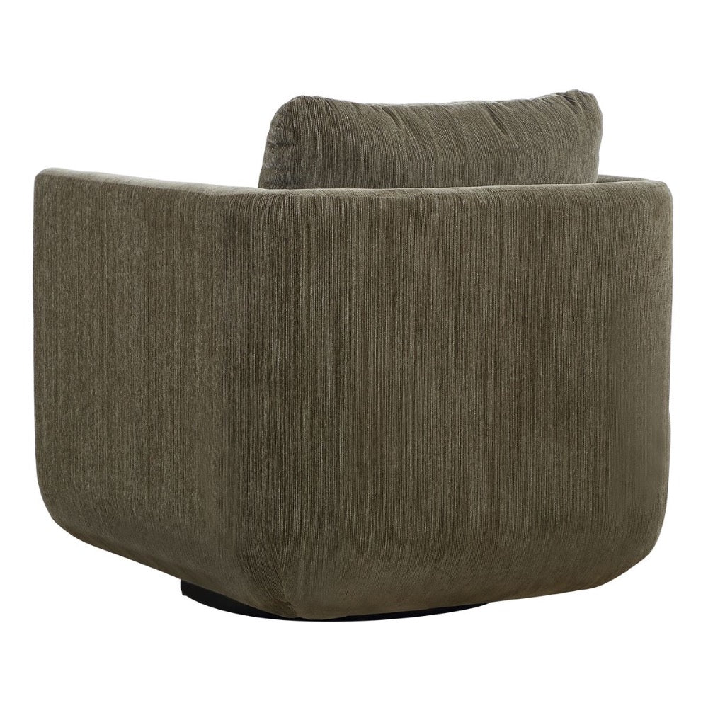 dark green chenille upholstered swivel chair