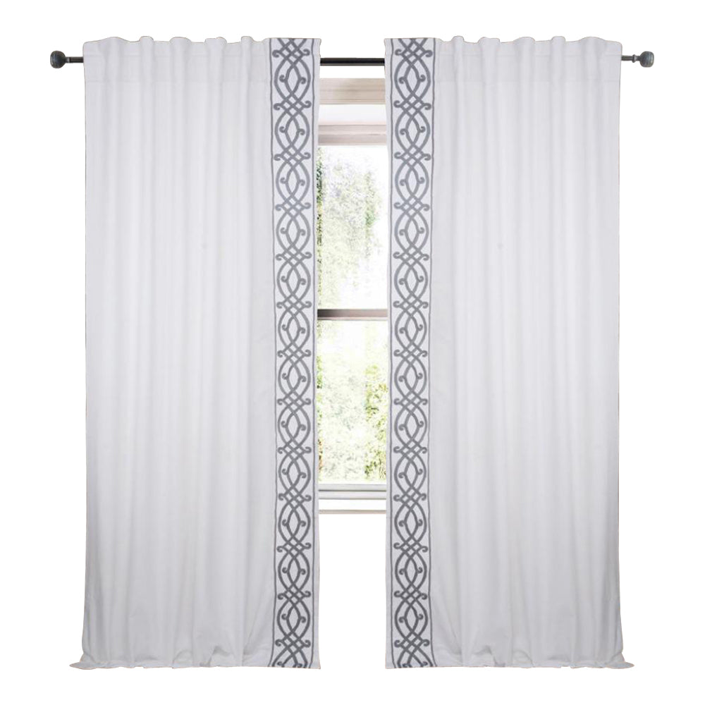 Drapery Curtain Panel Linen Cotton Rod Pocket White Gray Swirl