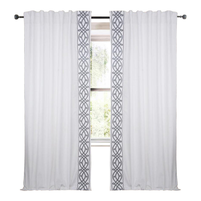 Drapery Curtain Panel Linen Cotton Rod Pocket White Gray Swirl