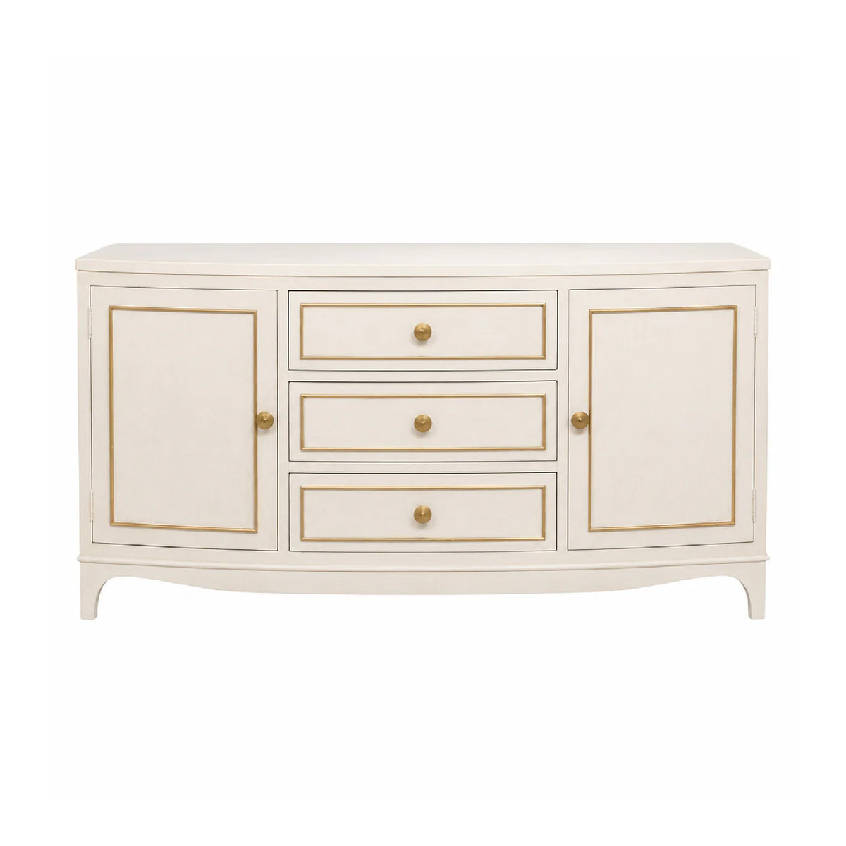 The Phillips Scott Allure Server Sideboard features gold-trimmed doors, 3 drawers, round gold knobs, and an oak finish.