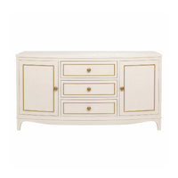 The Phillips Scott Allure Server Sideboard features gold-trimmed doors, 3 drawers, round gold knobs, and an oak finish.