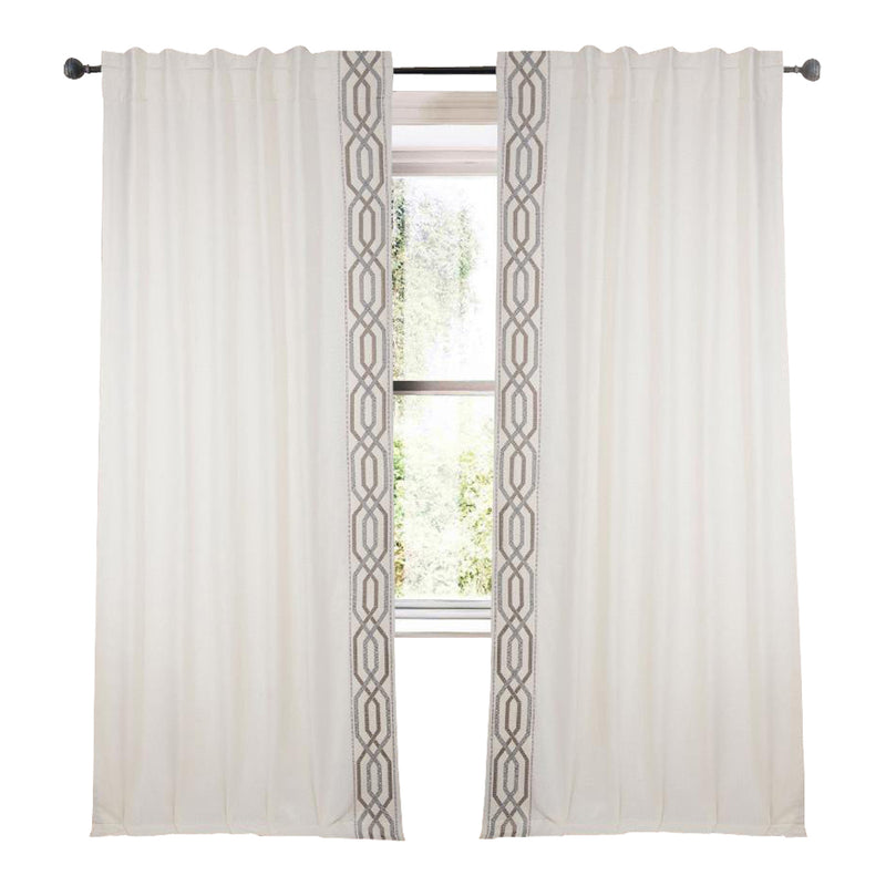 ivory curtain panels embroidered trim silver gold