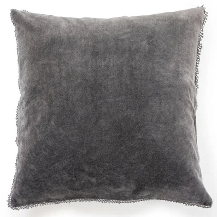 velvet pillow pom pom gray