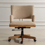tan desk arm chair wood base casters