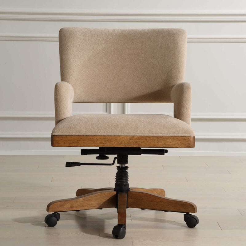 tan desk arm chair wood base casters