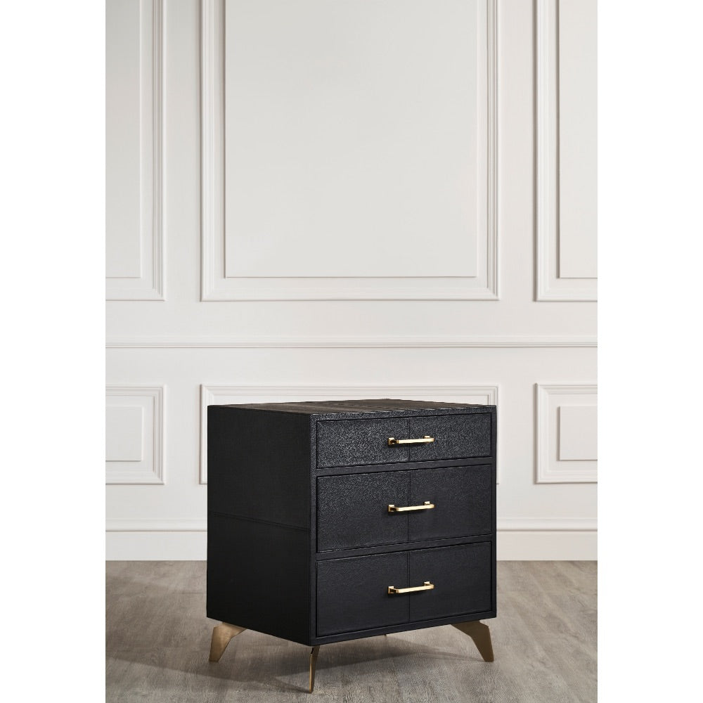 modern black leather 3-drawer bedside chest brass hardware