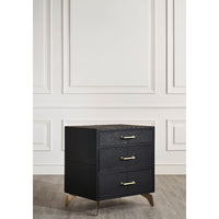 modern black leather 3-drawer bedside chest brass hardware