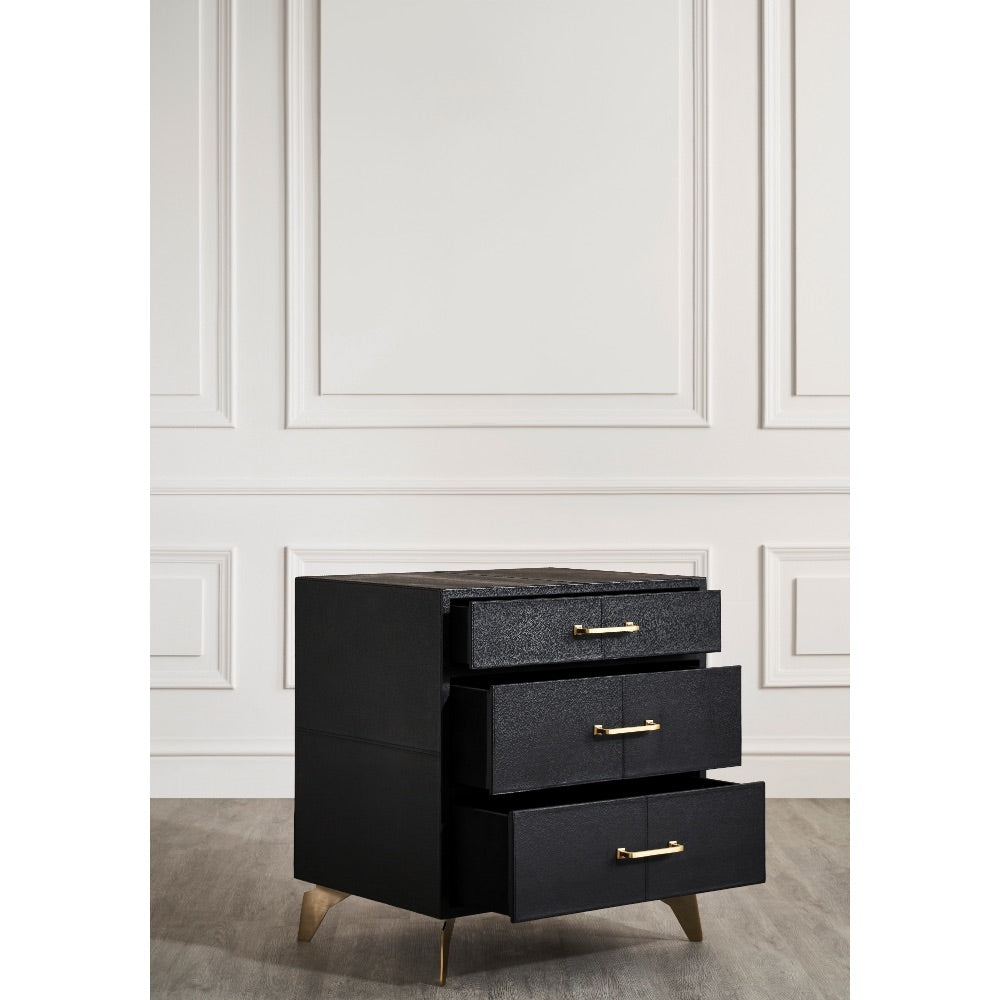 modern black leather 3-drawer bedside chest brass hardware