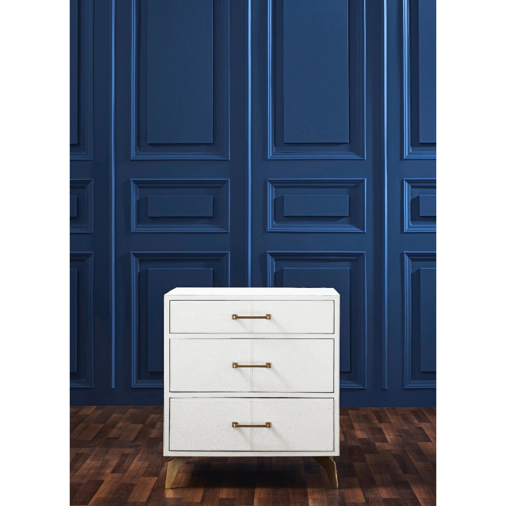 modern white leather 3-drawer bedside chest brass hardware