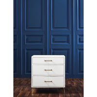 modern white leather 3-drawer bedside chest brass hardware