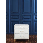 modern white leather 3-drawer bedside chest brass hardware