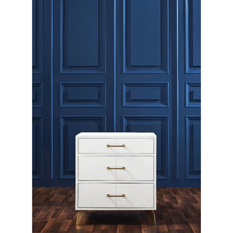 modern white leather 3-drawer bedside chest brass hardware