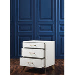 modern white leather 3-drawer bedside chest brass hardware