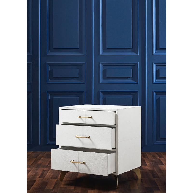 modern white leather 3-drawer bedside chest brass hardware
