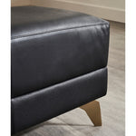 rectangle black leather bench contemporary wood legs brass trim top stitched