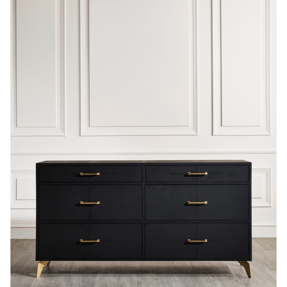 Berkeley Six Drawer Leather Wrapped Dresser - Black Berkeley Six Drawer Leather Wrapped Dresser - Black