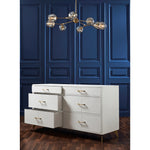 6-drawer chest white leather modern brass pulls wood legs