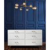 6-drawer chest white leather modern brass pulls wood legs