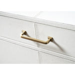 6-drawer chest white leather modern brass pulls wood legs