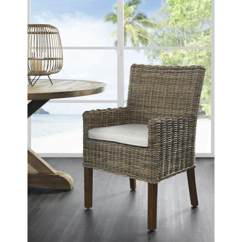 soft gray wicker dining arm chair mahogany legs