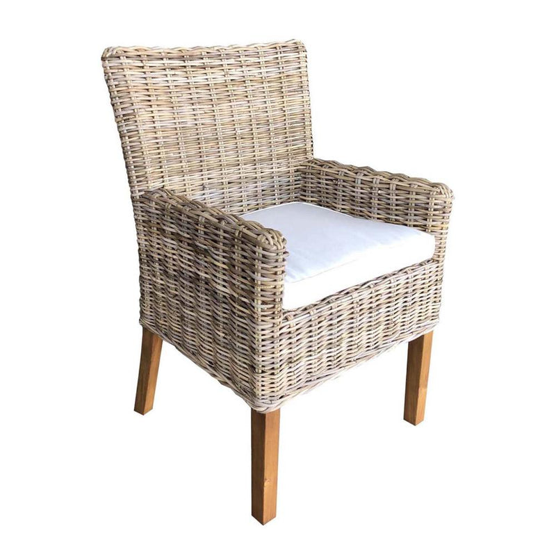 soft gray wicker dining arm chair mahogany legs