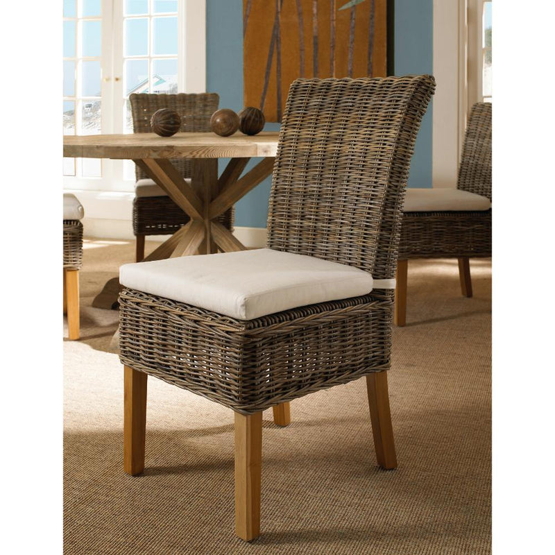 Padma's Plantation Kubu Woven Grey Wicker Dining Chair White Cushion Seat