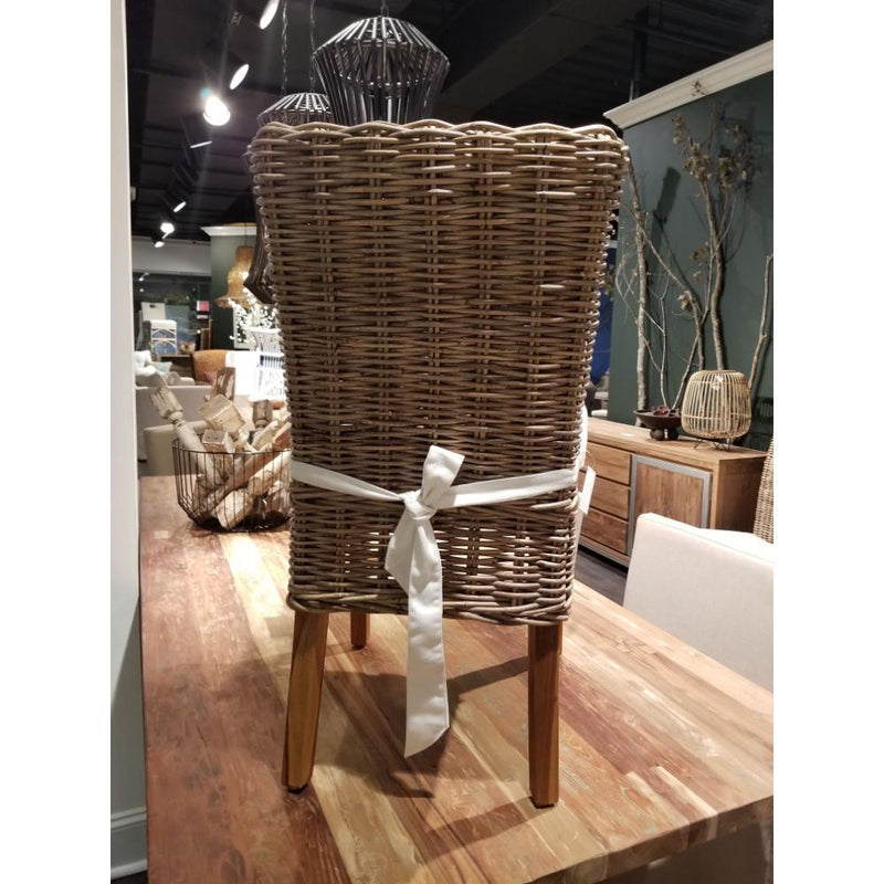 Padma's Plantation Kubu Woven Grey Wicker Dining Chair White Cushion Seat