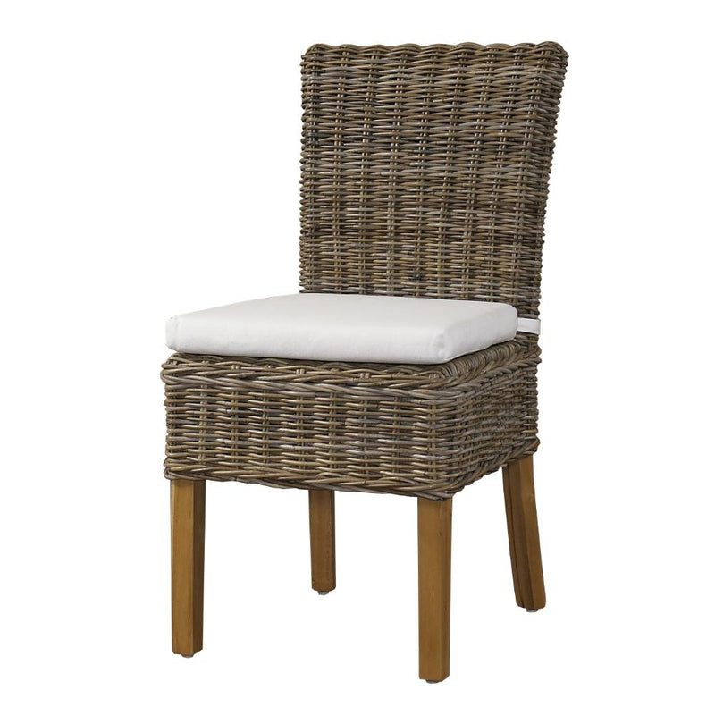Padma's Plantation Kubu Woven Grey Wicker Dining Chair White Cushion Seat