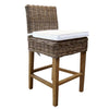 grey rattan woven counter stool white cushion wood