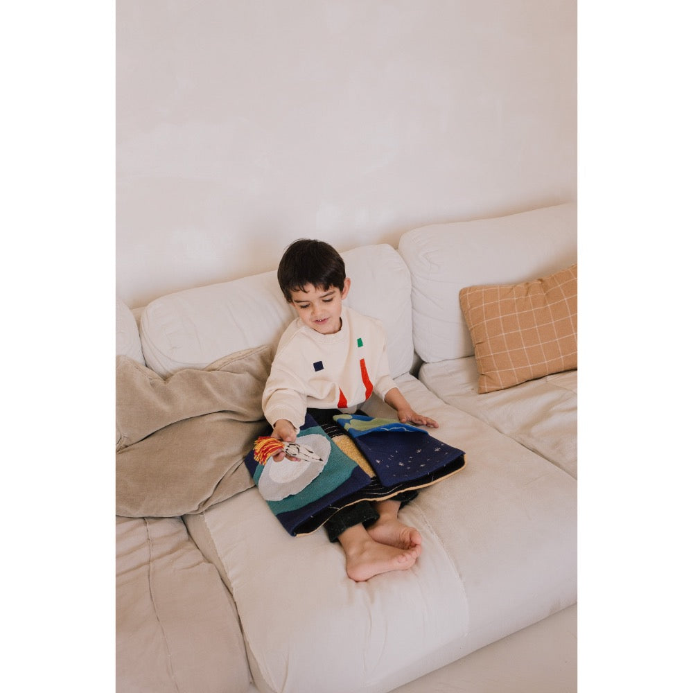 sensory play book space cream fabric 