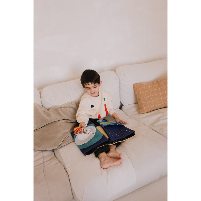 sensory play book space cream fabric 