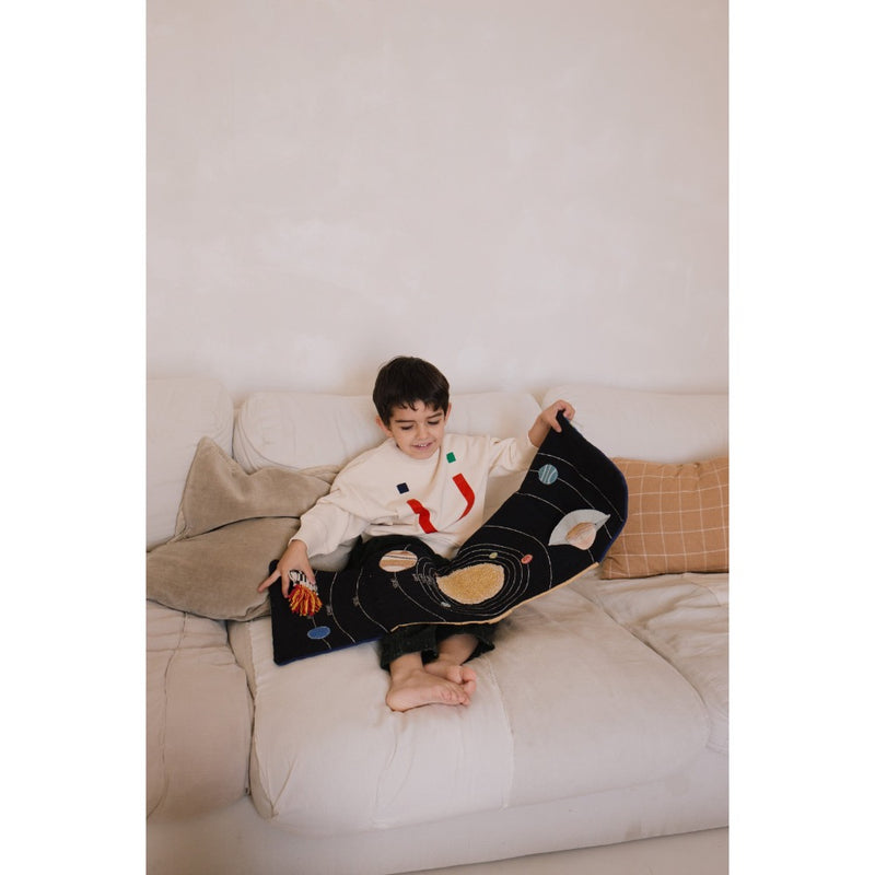sensory play book space cream fabric 