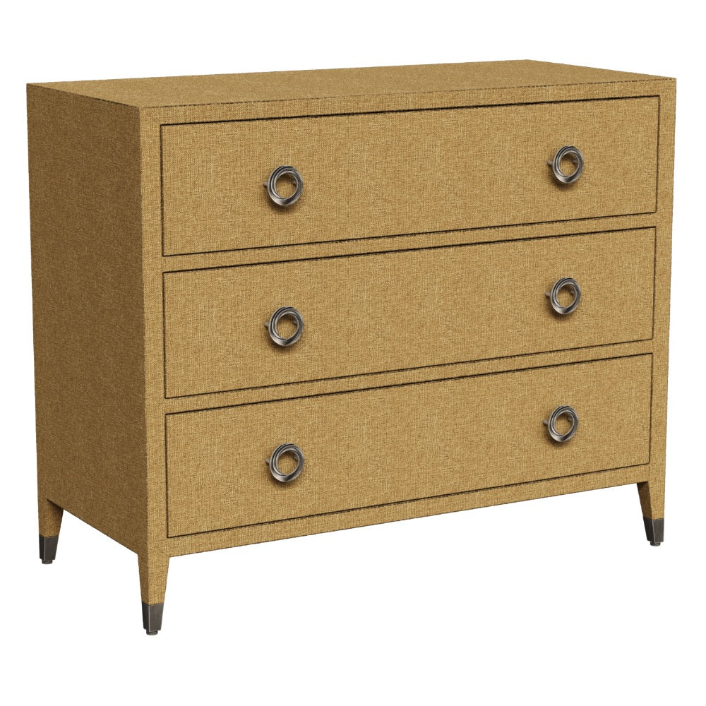 chest grasscloth three drawer tarnished brass hardware