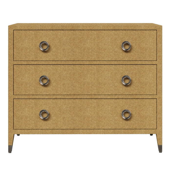 chest grasscloth three drawer tarnished brass hardware