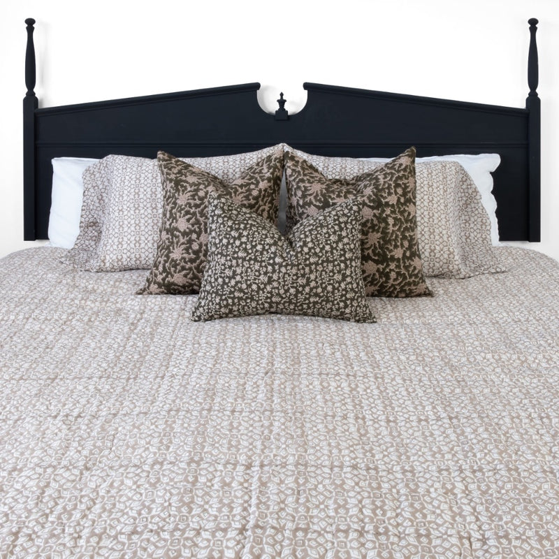 botanical accent pillow olive tan linen 