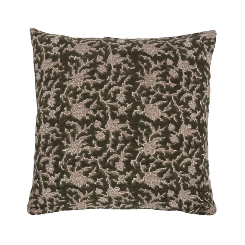 botanical accent pillow olive tan linen 