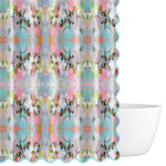 teal patterned shower curtain scalloped edges