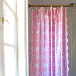 shower curtain pink white scalloped edge