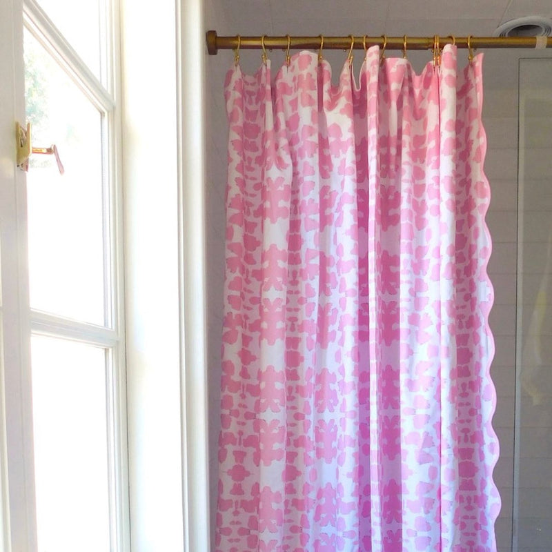 shower curtain pink white scalloped edge
