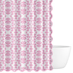 shower curtain pink white scalloped edge