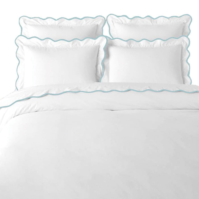 white full queen duvet blue scalloped border