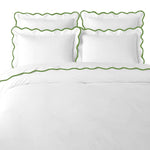 white full queen duvet green scalloped border