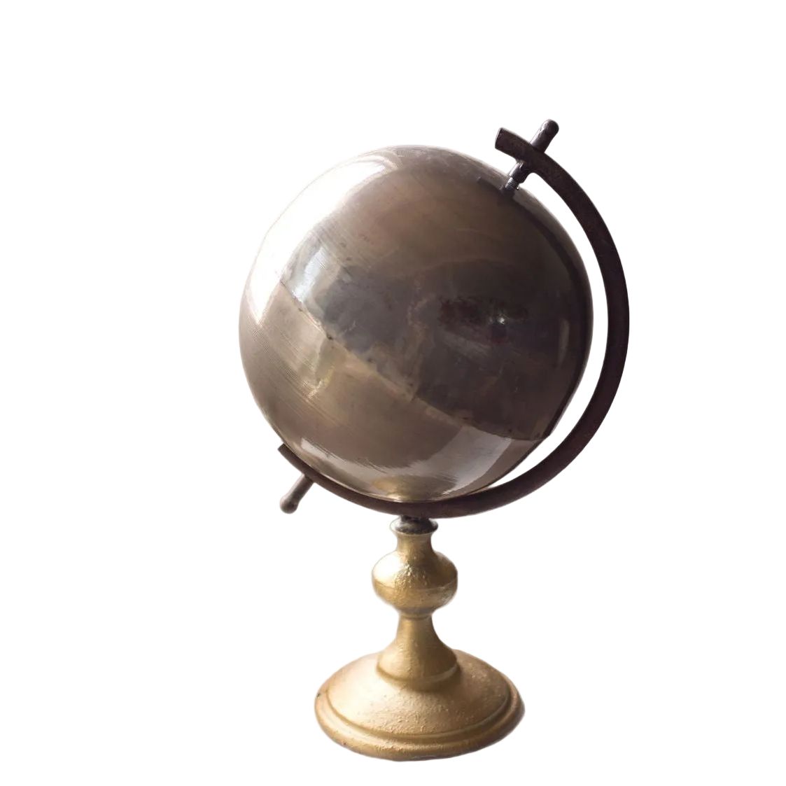 Decorative globe on a stand with a white background