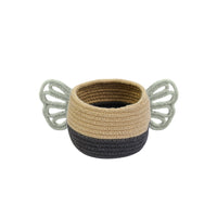 basket woven black yellow white baby bee lidded 